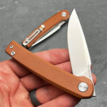 Load image into Gallery viewer, BURST: Brown Micarta Handles, D2 Carbon Steel Blade, Fast Open Ball Bearing Flipper Pivot System