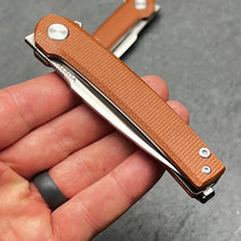 Load image into Gallery viewer, BURST: Brown Micarta Handles, D2 Carbon Steel Blade, Fast Open Ball Bearing Flipper Pivot System