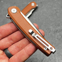 Load image into Gallery viewer, BURST: Brown Micarta Handles, D2 Carbon Steel Blade, Fast Open Ball Bearing Flipper Pivot System