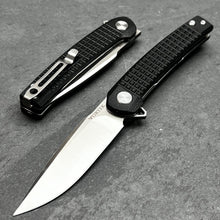 Load image into Gallery viewer, BURST: Black G10 Handles, Fast Open Ball Bearing Flipper Pivot System, D2 Carbon Tool Steel Blade