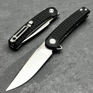 BURST: Black G10 Handles, Fast Open Ball Bearing Flipper Pivot System, D2 Carbon Tool Steel Blade