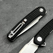 Load image into Gallery viewer, BURST: Black G10 Handles, Fast Open Ball Bearing Flipper Pivot System, D2 Carbon Tool Steel Blade