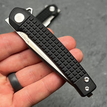 Load image into Gallery viewer, BURST: Black G10 Handles, Fast Open Ball Bearing Flipper Pivot System, D2 Carbon Tool Steel Blade