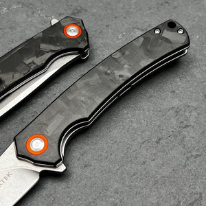 ATLAS: Carbon Fiber Handles, D2 Tool Steel Blade, Fast Open Ball Bearing Flipper System