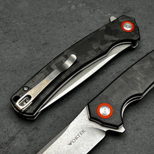 Load image into Gallery viewer, ATLAS: Carbon Fiber Handles, D2 Tool Steel Blade, Fast Open Ball Bearing Flipper System