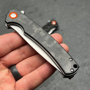 ATLAS: Carbon Fiber Handles, D2 Tool Steel Blade, Fast Open Ball Bearing Flipper System