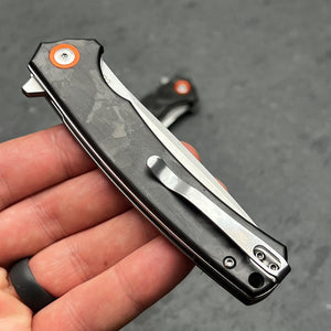 ATLAS: Carbon Fiber Handles, D2 Tool Steel Blade, Fast Open Ball Bearing Flipper System