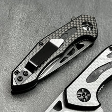 Load image into Gallery viewer, CINDER:  Carbon Fiber Handles,  D2 Drop Point Blade,  Ball Bearing Flipper System