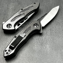 Load image into Gallery viewer, CINDER:  Carbon Fiber Handles,  D2 Drop Point Blade,  Ball Bearing Flipper System