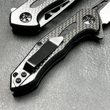 Load image into Gallery viewer, CINDER:  Carbon Fiber Handles,  D2 Drop Point Blade,  Ball Bearing Flipper System