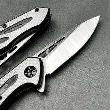 Load image into Gallery viewer, CINDER:  Carbon Fiber Handles,  D2 Drop Point Blade,  Ball Bearing Flipper System