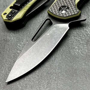 EMBER: Carbon Fiber Handles, D2 Drop Point Blade, Ball Bearing Flipper System