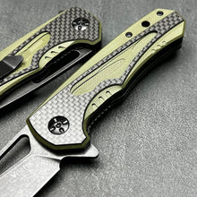 Load image into Gallery viewer, EMBER: Carbon Fiber Handles, D2 Drop Point Blade, Ball Bearing Flipper System