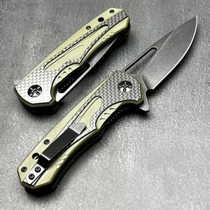 EMBER: Carbon Fiber Handles, D2 Drop Point Blade, Ball Bearing Flipper System