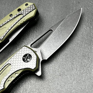 EMBER: Carbon Fiber Handles, D2 Drop Point Blade, Ball Bearing Flipper System