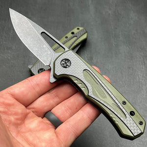 EMBER: Carbon Fiber Handles, D2 Drop Point Blade, Ball Bearing Flipper System