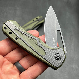 EMBER: Carbon Fiber Handles, D2 Drop Point Blade, Ball Bearing Flipper System