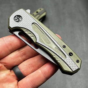 EMBER: Carbon Fiber Handles, D2 Drop Point Blade, Ball Bearing Flipper System