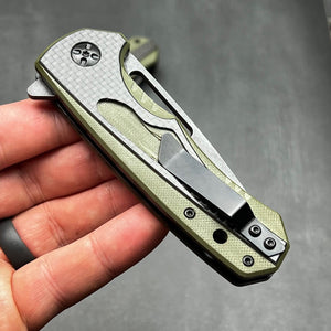 EMBER: Carbon Fiber Handles, D2 Drop Point Blade, Ball Bearing Flipper System