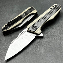 Load image into Gallery viewer, CHAR:  Carbon Fiber Handles,  D2 Drop Point Blade,  Fast Ball Bearing Flipper System, EDC Folding Pocket Knife