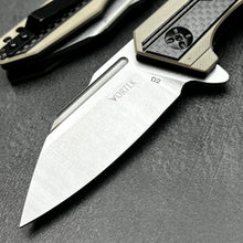 Load image into Gallery viewer, CHAR - Carbon Fiber Handles, D2 Drop Point Blade