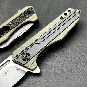 CHAR:  Carbon Fiber Handles,  D2 Drop Point Blade,  Fast Ball Bearing Flipper System, EDC Folding Pocket Knife