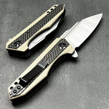 Load image into Gallery viewer, CHAR:  Carbon Fiber Handles,  D2 Drop Point Blade,  Fast Ball Bearing Flipper System, EDC Folding Pocket Knife