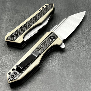 CHAR:  Carbon Fiber Handles,  D2 Drop Point Blade,  Fast Ball Bearing Flipper System, EDC Folding Pocket Knife