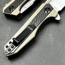 Load image into Gallery viewer, CHAR:  Carbon Fiber Handles,  D2 Drop Point Blade,  Fast Ball Bearing Flipper System, EDC Folding Pocket Knife