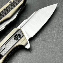 Load image into Gallery viewer, CHAR:  Carbon Fiber Handles,  D2 Drop Point Blade,  Fast Ball Bearing Flipper System, EDC Folding Pocket Knife