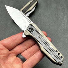 Load image into Gallery viewer, CHAR:  Carbon Fiber Handles,  D2 Drop Point Blade,  Fast Ball Bearing Flipper System, EDC Folding Pocket Knife