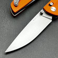 Load image into Gallery viewer, FOCAL: Orange G10 Handles, D2 Drop Point Blade, Axis lock Safety System, EDC Large Folding Pocket Knife