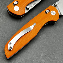 Load image into Gallery viewer, FOCAL: Orange G10 Handles, D2 Drop Point Blade, Axis lock Safety System, EDC Large Folding Pocket Knife