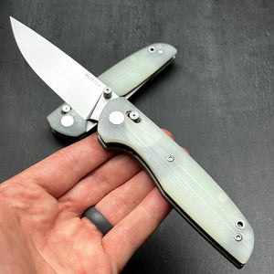 FOCAL: Jade G10 Handles, D2 Drop Point Blade, Axis lock Safety System, EDC Large Folding Pocket Knife