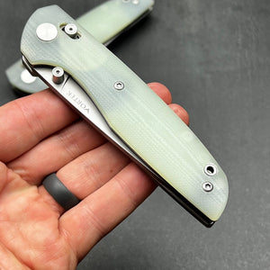 FOCAL: Jade G10 Handles, D2 Drop Point Blade, Axis lock Safety System, EDC Large Folding Pocket Knife