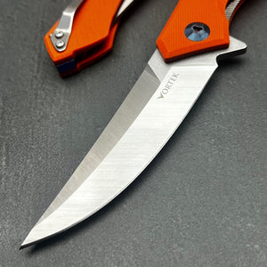 SCIMITAR - Orange G10 Handles, D2 Trailing Point Blade