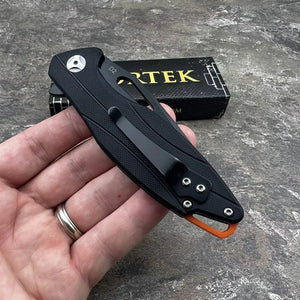 PELICAN: Black G10 Handles, D2 Drop Point Blade,  Ball Bearing Flipper System