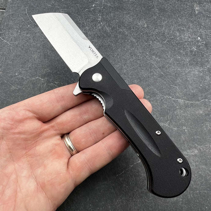 PANZER - D2 Cleaver Blade, Black G10 Handles