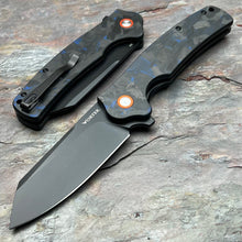 Load image into Gallery viewer, DELTA - Black and Blue Carbon Fiber Handles, D2 Blade