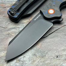 Load image into Gallery viewer, DELTA - Black and Blue Carbon Fiber Handles, D2 Blade