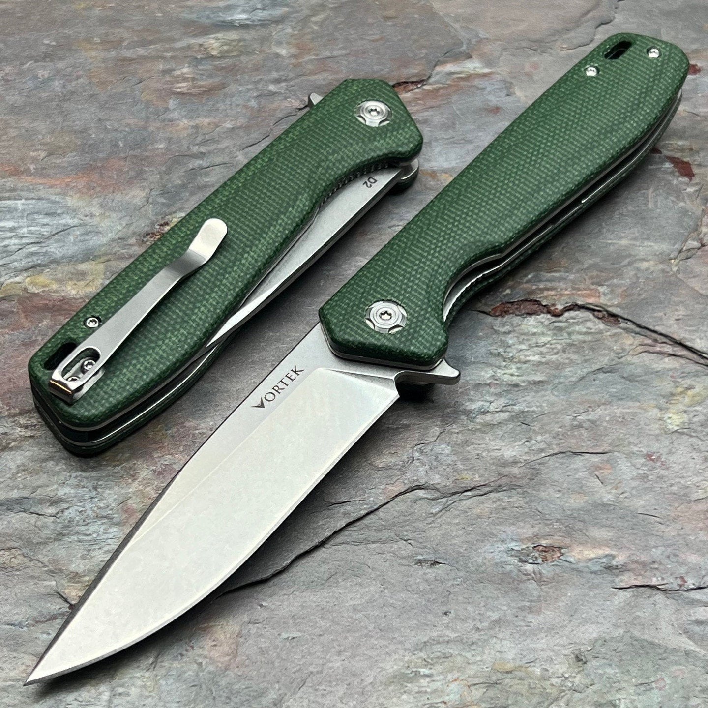 CANYON - Green Micarta Handles, D2 Drop Point Blade