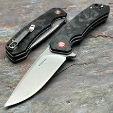 Load image into Gallery viewer, SPROUT - Black Carbon Fiber Handles, D2 Drop Point Blade