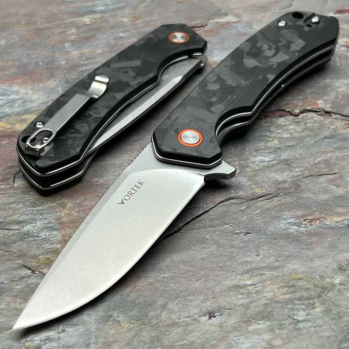 SPROUT - Black Carbon Fiber Handles, D2 Drop Point Blade