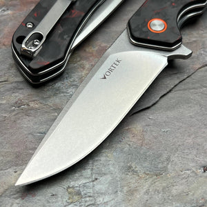 SPROUT - Red Black Carbon Fiber Handles, D2 Drop Point Blade