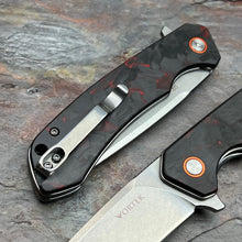 Load image into Gallery viewer, SPROUT - Red Black Carbon Fiber Handles, D2 Drop Point Blade