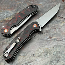 Load image into Gallery viewer, SPROUT - Red Black Carbon Fiber Handles, D2 Drop Point Blade