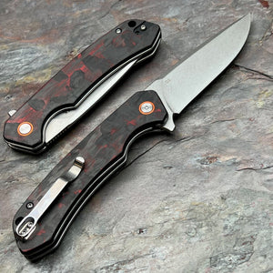 SPROUT - Red Black Carbon Fiber Handles, D2 Drop Point Blade