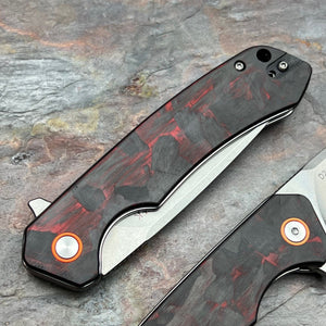 SPROUT - Red Black Carbon Fiber Handles, D2 Drop Point Blade