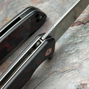 SPROUT - Red Black Carbon Fiber Handles, D2 Drop Point Blade