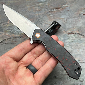 SPROUT - Red Black Carbon Fiber Handles, D2 Drop Point Blade